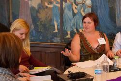 Early stage investigators discuss research ideas during an all-day workshop